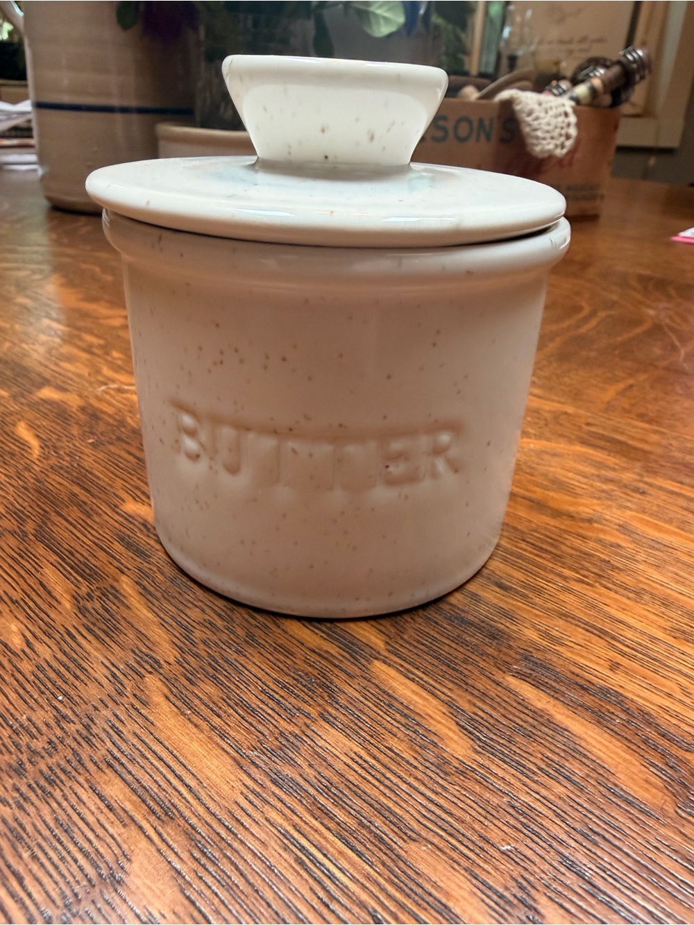 Speckled Cream Ceramic Butter Crock with Lid